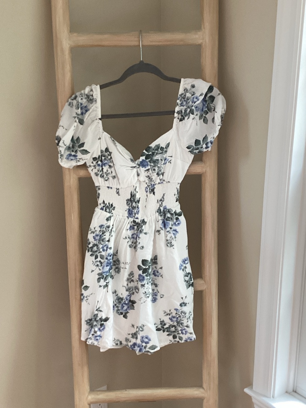Hollister White Mini Dress with Blue Floral Print